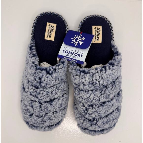 DLUXE by Dearfoams Vera Teddy Scuff Slippers Blue Memory Foam Size L 9-10 UNISEX - Picture 4 of 10